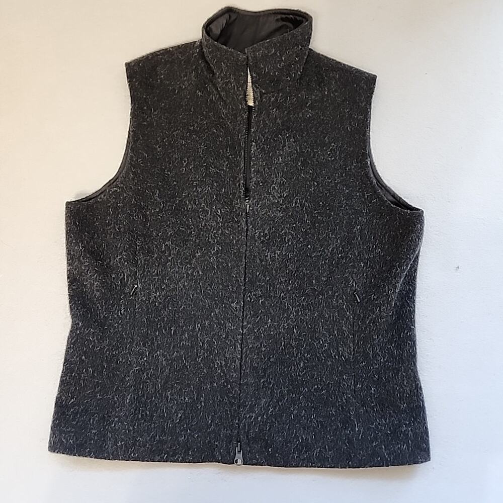 Eddie Bauer Small Black Wool Vest Full Zip YKK Zip Pockets Lined Alpaca Mohair‎